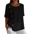 thumbnail image 1 of Timegard Hauts pour Femmes en Coton et Lin Été Manches Mi-Longues Col Rond à Boutons Chemises Décontractées Amples Haut Blouse, 1 of 7