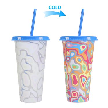 Une Tasse, Gobelets Changeant de Couleur 24 Oz Gobelets en Plastique avec Couvercles et Pailles Gobelets Réutilisables pour Adultes Enfants Fête Gobelets Mignons pour Boisson Glacée Liquidation! Bleu
