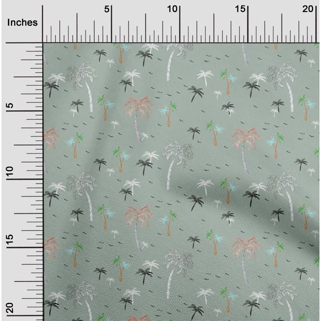 oneOone Polyester Lycra Fabric Bird & Palm Tree Print Sewing Fabric BTY 56 Inch Wide