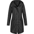 thumbnail image 1 of hoksml Manteau de Pluie pour Femmes Grande Taille Uni Extérieur à Capuche avec Cordon Fermeture Éclair Complète Boutons Imperméable Long Coupe-Vent Poches Manteaux P-5TG, 1 of 3