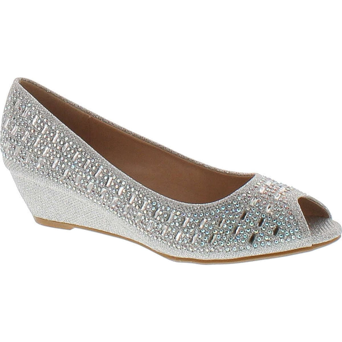 Forever Sandales à Talon Compensé Bas à Bout Ouvert pour Femme pour Mariage et Fête, Argent, 8