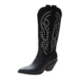 thumbnail image 2 of Chaussures pour Femmes Motif Embossé Rétro Talon Moyen Fermeture Éclair Mode Bottes Hautes en Cuir, 2 of 7