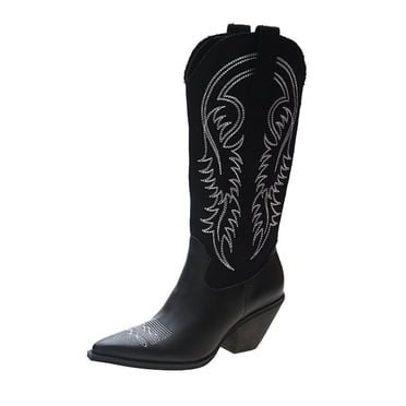 jovati Chaussures pour Femmes Motif Embossé Rétro Talon Moyen Fermeture Éclair Bottes Hautes en Cuir Mode