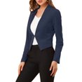 thumbnail image 4 of Blazer de Travail pour Femme Sans Col, Veste de Tailleur Chic Décontracté, Blazer Court, TG, Bleu Marine, 4 of 8