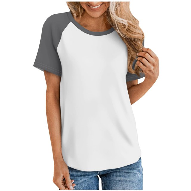 Timegard Womens Tops Summer Casual Color Block Drop Shoulder Short Sleeve Comfy Loose Blouse Top Tee