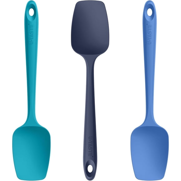 U-Taste Spatules-Cuillères en Silicone Résistantes à la Chaleur jusqu'à 480 °F, Ensemble de 3, Qualité Alimentaire Sans BPA pour la Cuisine, la Cuisson, la Pâtisserie et le Mélange, une Pièce Sans Joint, Grattoir Flexible en Caoutchouc pour Batteries de Cuisine Antiadhésives (Multicolore)