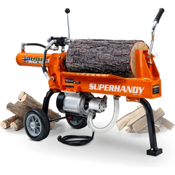 SuperHandy Log Splitter Portable Electric 14 Ton Rapid Auto Return Hydraulic Ram System Bucher Gear Pump 2.5eHP 15Amp Motor Horizontal Full Beam Steel Wedge Firewood Splitting Forestry Harvesting