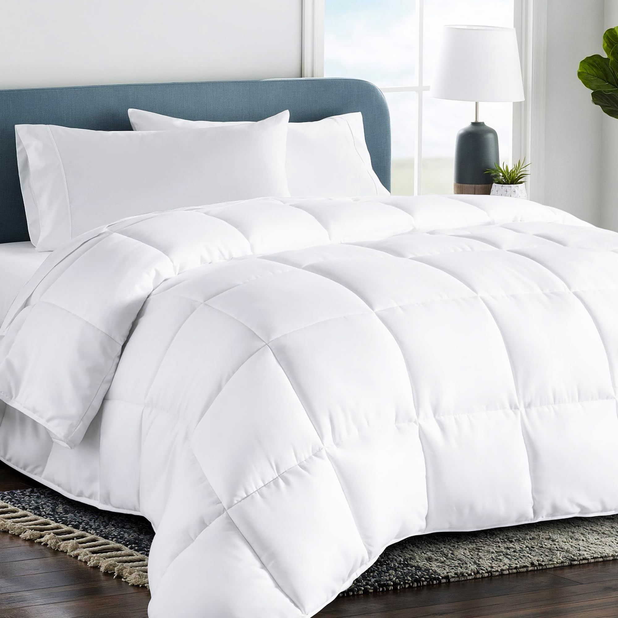Canadian Linen Microfiber Duvet Insert, 90"x90", Soft Lightweight Breathable Warm Cozy Washable Box Stitched Duvet Insert for Homes All Season, Queen