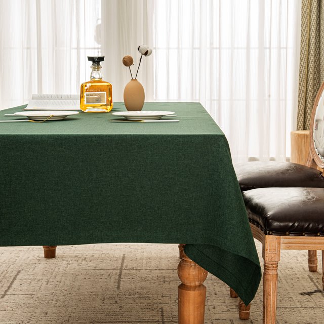 BALCONY & FALCON Water Resistant Linen Tablecloth 55 x 95 Hunter Green for Outdoor Dining