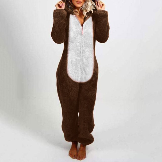 Combinaison Short Femme à Manches Longues à Capuche Pyjama Combinaison Décontractée d'Hiver Chaude Combinaison de Nuit Combinaison d'Entraînement en Liquidation