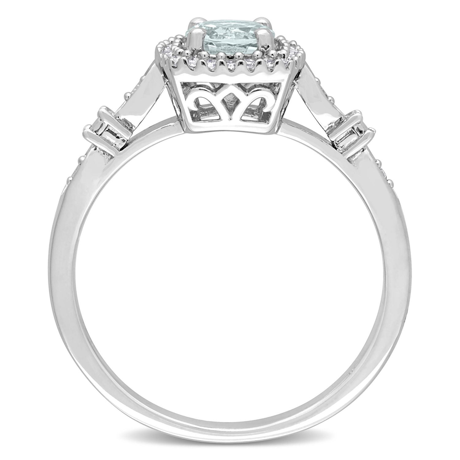 Bague de fiançailles auréole de Miabella avec 3/8 carat PBT de aigue-marine et 1/10 carat PT de diamant en argent sterling