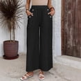 thumbnail image 2 of Sentmoon Spring Pants Solid Color High Waist Linen Pants Women Petite Plus Size Loose Fit Button Stylish Summer Pants Women with Pocket Beach Essentials for Travel and Vacation XL, 2 of 8