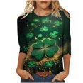 thumbnail image 2 of Mceream T-Shirts pour Femmes à Manches 3/4 Longueur St Patricks Day Shirt, Col Rond de Printemps, T-Shirts Décontractés, Blouses à Imprimé Floral, T-Shirts Graphiques, Tenues d'Été, Hauts Boho, Grande Taille, Chemises à Imprimé Trèfle XXXXXL, 2 of 5