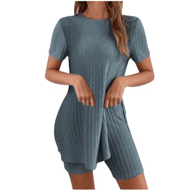 Yuyuzo Womens Pajama Set 2 Piece Loungewear Set Short Sleeve Tops Biker Shorts Workout Sets Tracksuit