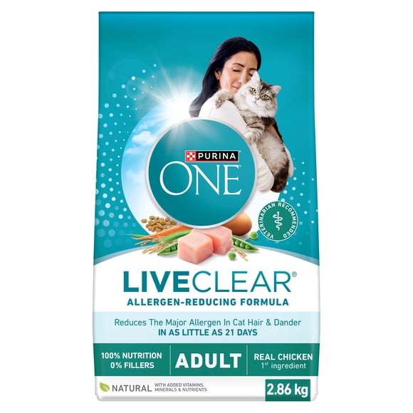 Purina ONE LiveClear Formule réduisant les allergènes avec du vrai poulet, Nourriture Sèche pour Chats, 2.86 kg