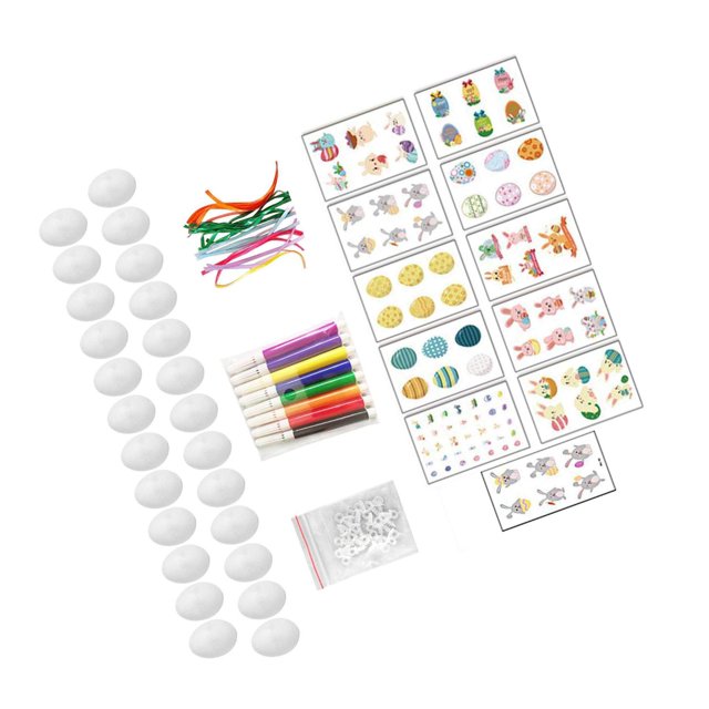 White Easter Eggs Craft Kit with Ribbon Painting Blank Eggs Easter Craft Craft Set Gift DIY Hanging