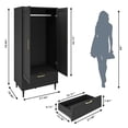 thumbnail image 3 of Armoire Garde-Robe Garde-Robe avec 2 Portes, Tiroirs et Tringle, Armoire Garde-Robe en Bois pour Chambre, 3 of 8