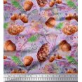 thumbnail image 1 of Soimoi Purple Modal Satin Fabric Apricot, & Oaknut Fruits Print Sewing Fabric BTY 42 Inch Wide, 1 of 3