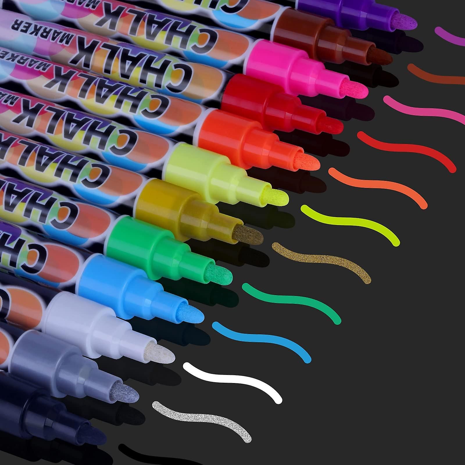 Liquid Chalk Markers Pens - 12 Colors Washable Wet Erase Neon Chalk Makers For Blackboard, Chalkboard Signs