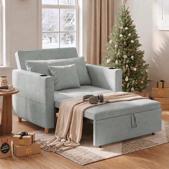 AECOJOY 38" 3-in-1 Sleeper Chair Bed with Adjustable Backrest, Light Grey