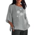 thumbnail image 2 of Pxiakgy Chemises pour Femmes Été Manches 3/4 Col Rond Imprimé Floral Haut Ample T-Shirts Tunique en Lin Décontractée Blouse Grise + S, 2 of 4