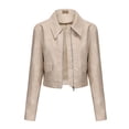 thumbnail image 2 of LOVZFMLL Vestes pour Femmes Couleur Unie Courte Fine Veste en Cuir Manches Longues Veste Décontractée à Capuche, 2 of 7