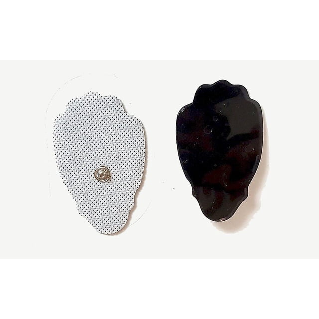 Tens Electrodes Tampon de Remplacement pour Unité Tens par Wuketsend. l'Image Affiche Deux Tampons d'Électrode, l'Un avec une surface Perforée Blanche avec un Connecteur en Métal, et l'Autre avec un Dos Noir Lisse. Convient au Soulagement de la Douleur et compatible avec les machines Tens.