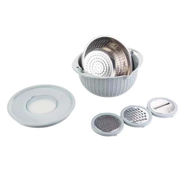 Stainless Steel Fruit And Vegetable Drain Basket With Lid And 3 Graters For Kitchen Use