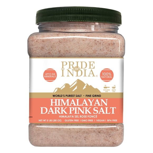 Pride Of India - Pure Himalayan Pink Salt - Enriched w/ 84+ Natural Minerals, Fine Grind 5 Pound Jar - Himalayan Salt, Himalayan Pink Salt, Pink Himalayan Salt, Grind Salt, Pure Rock Salt