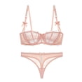 thumbnail image 1 of Varsbaby Unlined Balconette Demi-Cup Underwire Lace Bra and Thongs, 1 of 5
