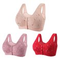 thumbnail image 1 of Lenpel Women's Plus Size Front Closure Bras 3 Pc No Underwire Printed Full Coverage Bralettes Comfortable Everyday Bras(Red,4X-Large), 1 of 6