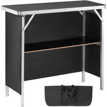 VEVOR Folding Portable Bar Table, 38.39' x 15.16' x 34.25', Includes Carrying Case and Storage Shelf, Podium with Black Skirt, Black (1 Count)