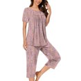 thumbnail image 2 of Rbaofujie Pyjama pour Filles Femmes Décontracté Boutons Col Rond Manches Courtes Blouse Mode Poches Pantalon Ensemble de Pyjama Peignoir, 2 of 5