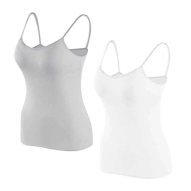 Timegard Camisoles pour Femmes 2 Pcs avec Soutien-Gorge Intégré Col Rond Bretelles Spaghetti Ajustées Douces Maillots de Corps Décontractés Hauts de Pyjama