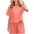 thumbnail image 1 of Timegard Hauts pour Femmes Été Coton Lin Manches Courtes Col Rond Léger T-Shirt Basique Décontracté Ample Hauts, 1 of 6