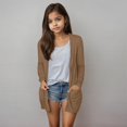 thumbnail image 2 of Cardigan Décontracté pour Petites Filles Café Taille 5-6T, 2 of 7