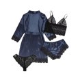 thumbnail image 2 of Faithtur Femmes 4 Pièce Pyjama Set V Cou Cami Tops Dentelle Garniture Shorts Robe Ceinturée Dentelle String Vêtements de Nuit Ensembles, 2 of 5