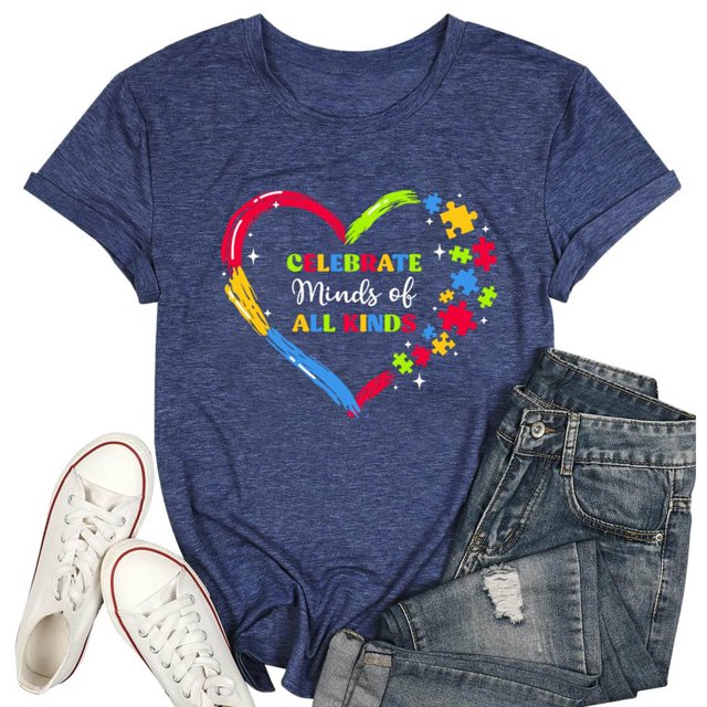 JIRNDf T-Shirts pour Femmes Hauts d'Été Tendance Imprimés Décontractés Col Rond Couleur Unie Manches Courtes T-Shirts Graphiques Mignons pour Femmes Marine TTG