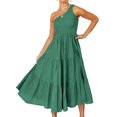 thumbnail image 2 of Femmes Robe Longue Swing Plissé Midi Parti Danse Plage Bureau de Vacances Adolescents Mode Vêtements d'Été Vert XL, 2 of 8