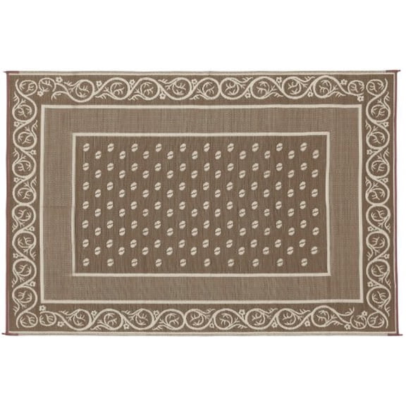 Faulkner Tapis de Patio 48700 Motif Vignoble; Longueur 12 Pieds x Largeur 9 Pieds; Beige; Polypropylène; Tissu Réversible; Résistant à la Moisissure et au Mildiou; Sans Oeillets/sac de Rangement; avec Attaches d'Angle