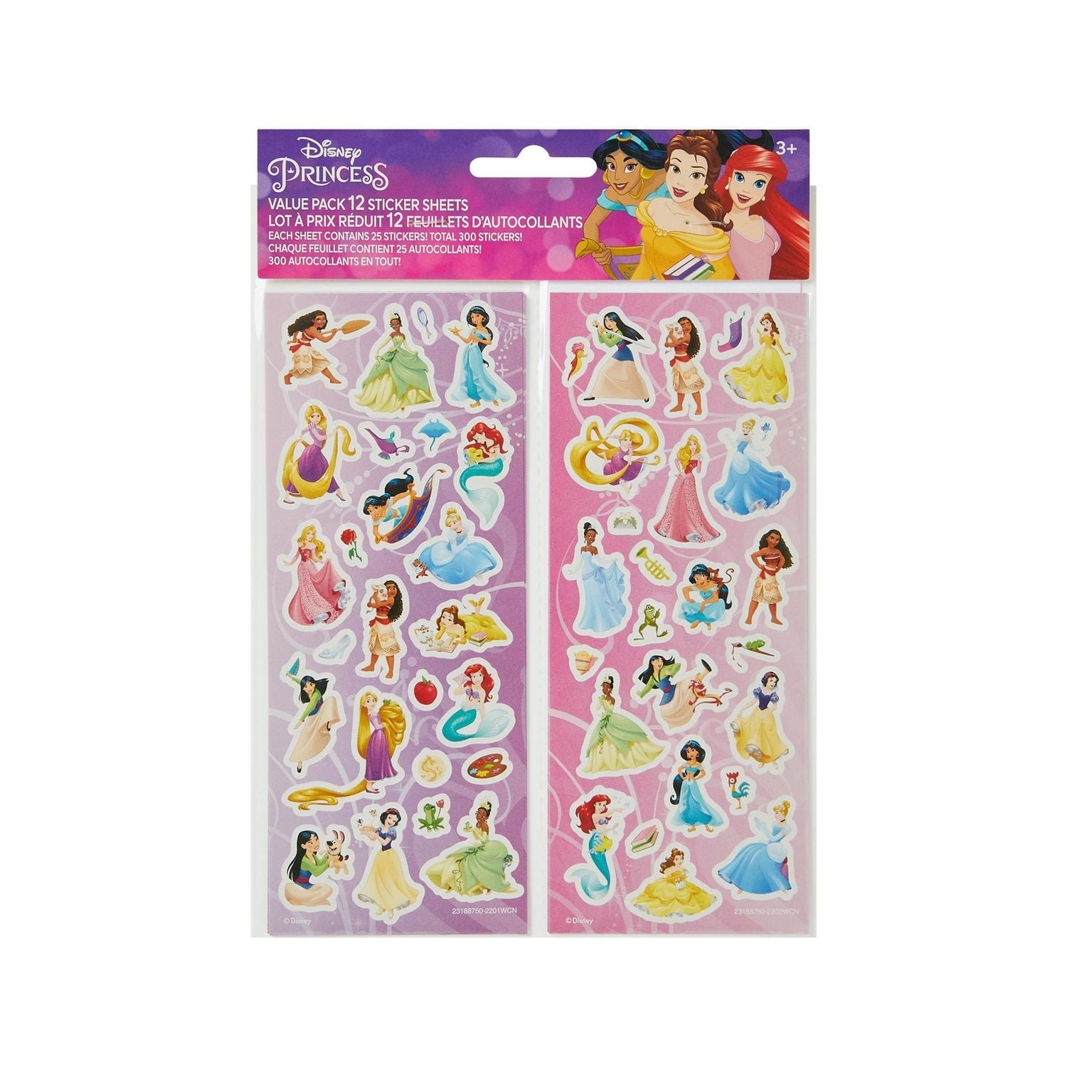 GUYUCOM Lot de 4 autocollants pour enfants à partir de 2 ans, réutilisables, portables et imperméables, ensemble d'autocollants exclusifs au motif de princesse, pour filles de 2, 3, 4, 5, 6 ans