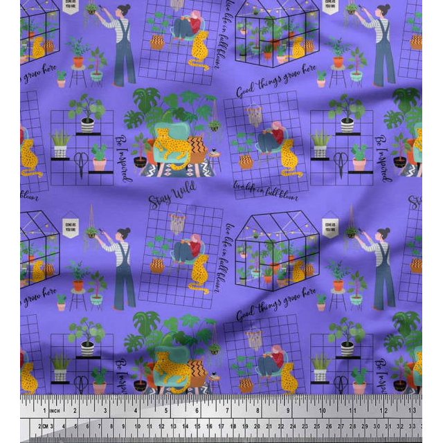 Soimoi Rayon Fabric Tropical Leaves,Leopard & Girl Scene Decor Fabric Printed Yard 42 Inch Wide