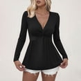 thumbnail image 3 of BLVB Femme Blouse à Col en V Nouée à l'Avant Chemise Manches Longues Élégante Décontractée Sortie T-Shirt Couleur Unie Chandail Hauts, 3 of 6