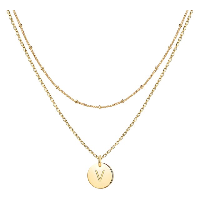 SIfdSeng Women's Fashion Heart Letter Necklace 26 Letters Circular Double Layer Neck Chain