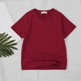 thumbnail image 2 of PMVFHDE T-Shirt à Manches Courtes d'Été Uni pour Enfants à Col Rond - Haut Léger, Respirant et Doux Bourgogne, 5-6 Ans, 2 of 3