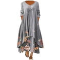 thumbnail image 2 of Robe Maxi d'Été pour Femmes à Manches Mi-Longues, Col, Décontractée, Ample, Longue, de Plage, à Boutons, Grande Taille, Robe Bohème, Robe Soleil, Froncée, Fluide, Longue pour Femmes, 2 of 6