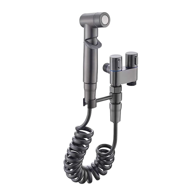 Valve de Répartition d'Eau en Laiton Robuste avec Bidet Portatif, Buse de Pulvérisation à Pression Réglable pour le Nettoyage des Toilettes, Installation Sans Perçage (Connecteur de 0,82 Po)