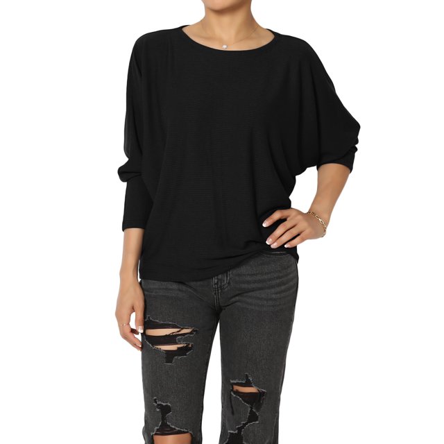 Haut Côtelé Décontracté à Manches 3/4 Dolman Col Bateau pour Femmes PLUS Placard