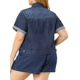 thumbnail image 3 of GRACE & GRANDEUR Veste en Denim Camionneur Courte à Boutons pour Femme Grande Taille, 3 of 6