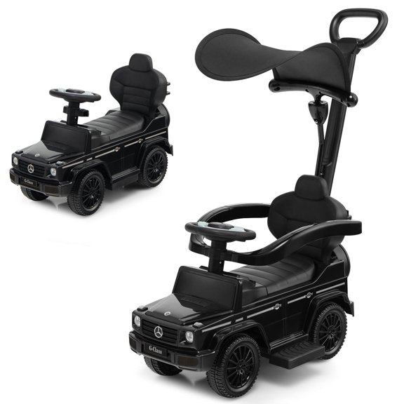 Costway 3 in 1 Ride on Push Car Mercedes Benz G350 Stroller Sliding Car w/ Canopy Black